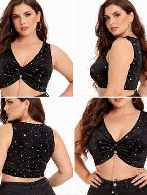 Black Starry Sleeveless Crop Top